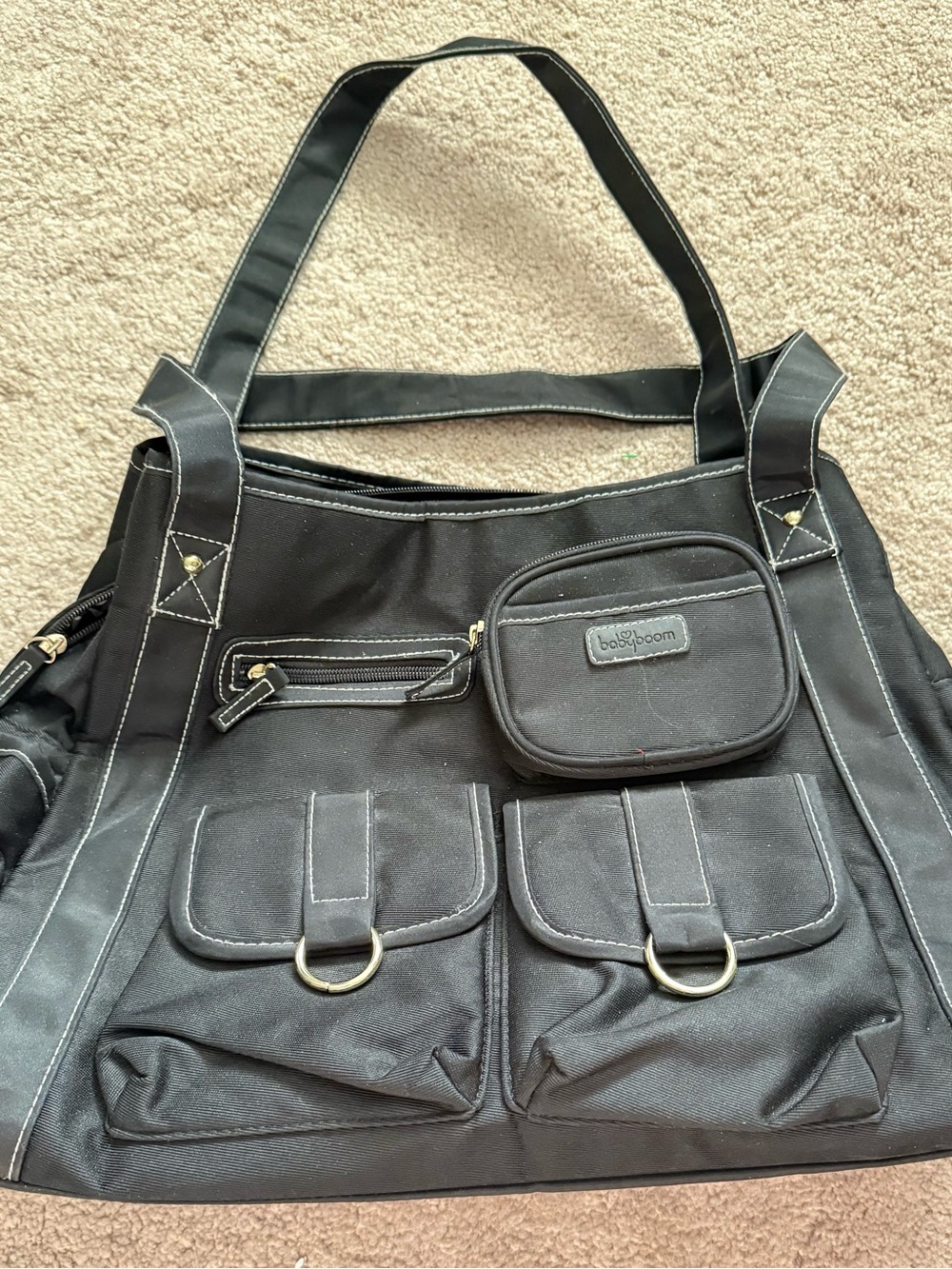 black Baby Boom multi-pocket tote diaper bag